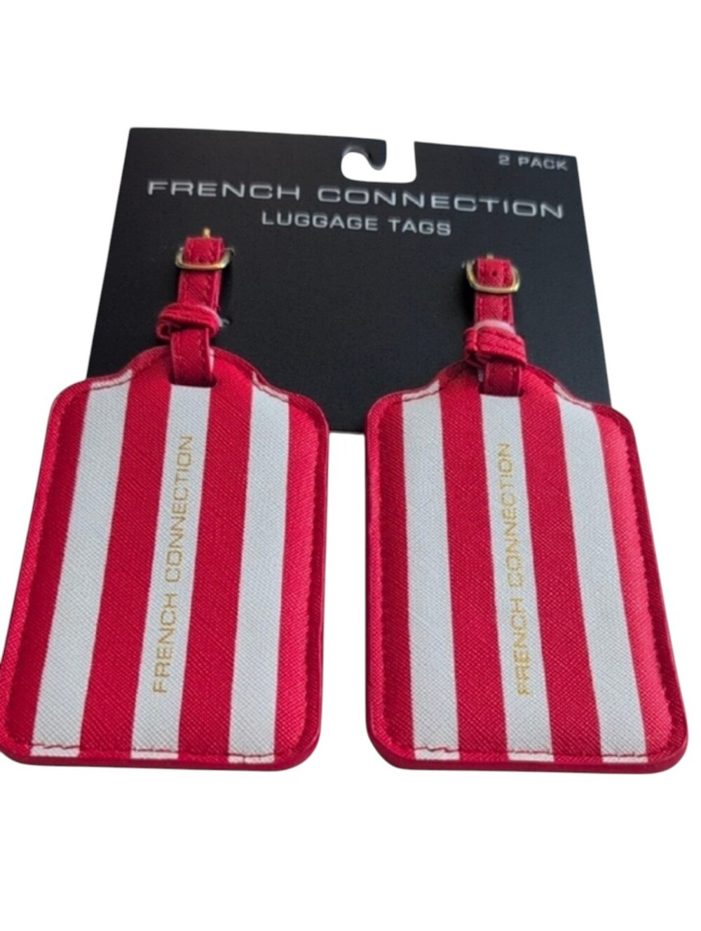 French Connection Striped Red and White Luggage Tags